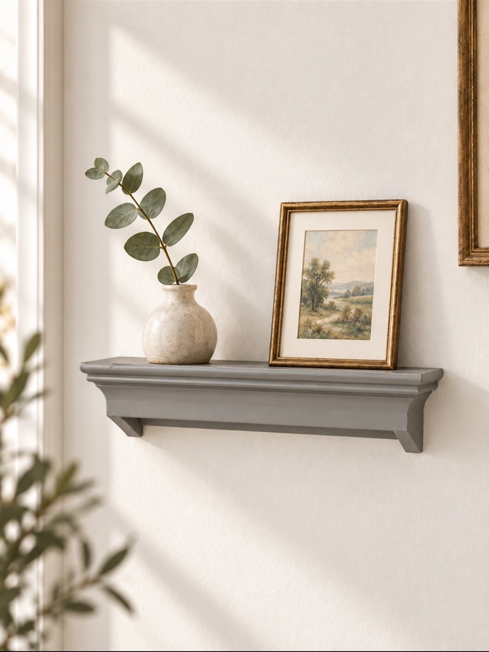 Gray Floating Wall Shelf 12” Decorative Crown Molding Display Ledge Cottagecore